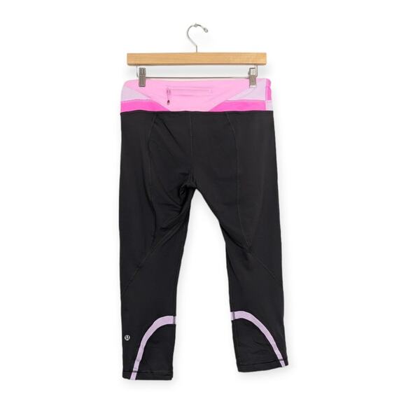 Lululemon Grey Run Inspire Crop II Color Waistband Athletics Leggings Size 8 - Picture 2 of 7
